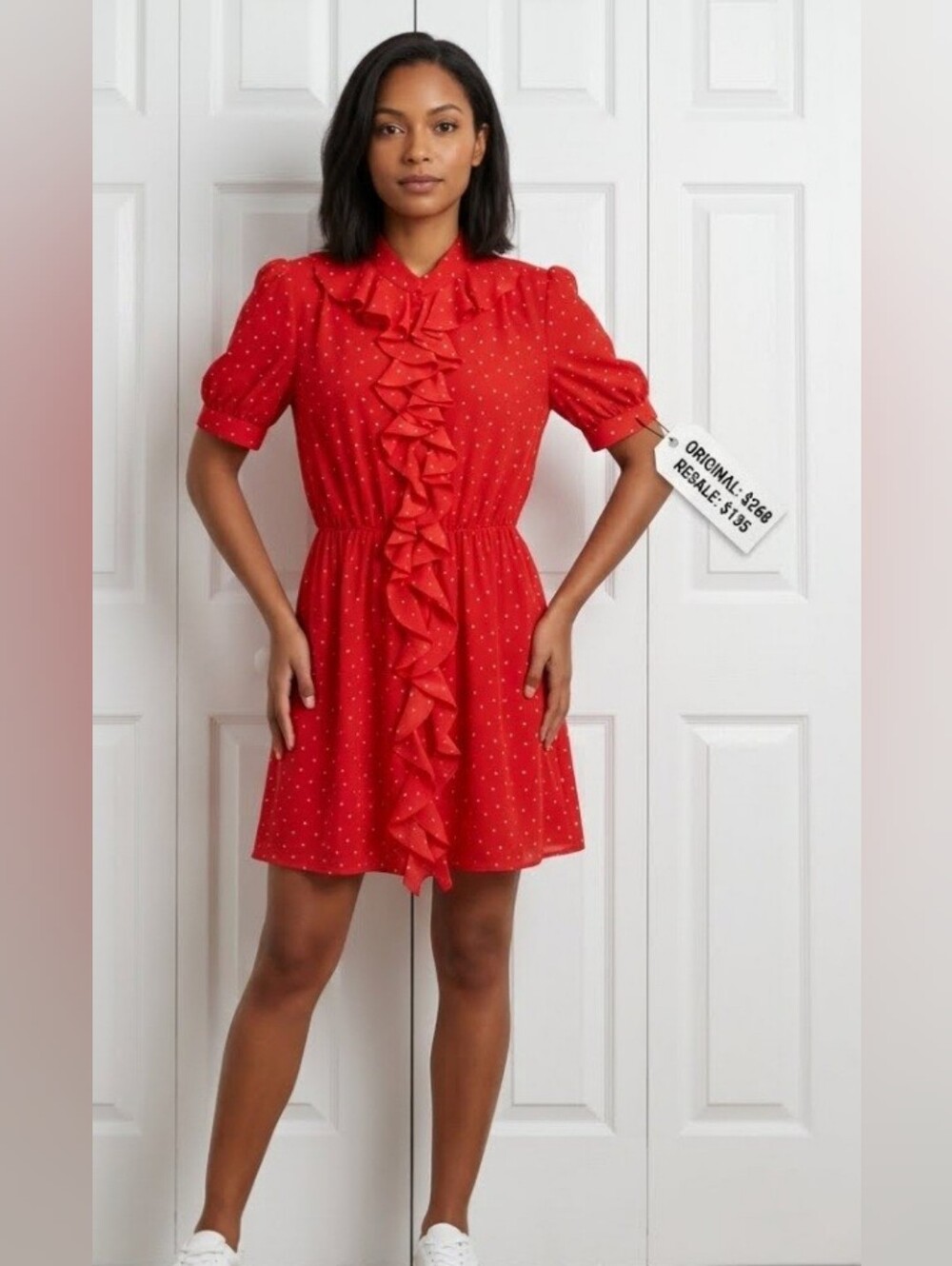 Amanda Uprichard Dress, Size S, 100% Silk, Red, Ruffles, Micro Hearts